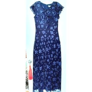 ML Monique Lhuillier Beautiful Semi Sheer Blue Floral Tie-Front Dress Size 8